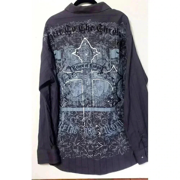 Y2k  Eighty Eight graphic button up mens size XXL Reign of Kings silver cross - Picture 5 of 6